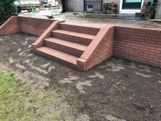 Keermuur met gemetselde trap in een tuin in Berlicum